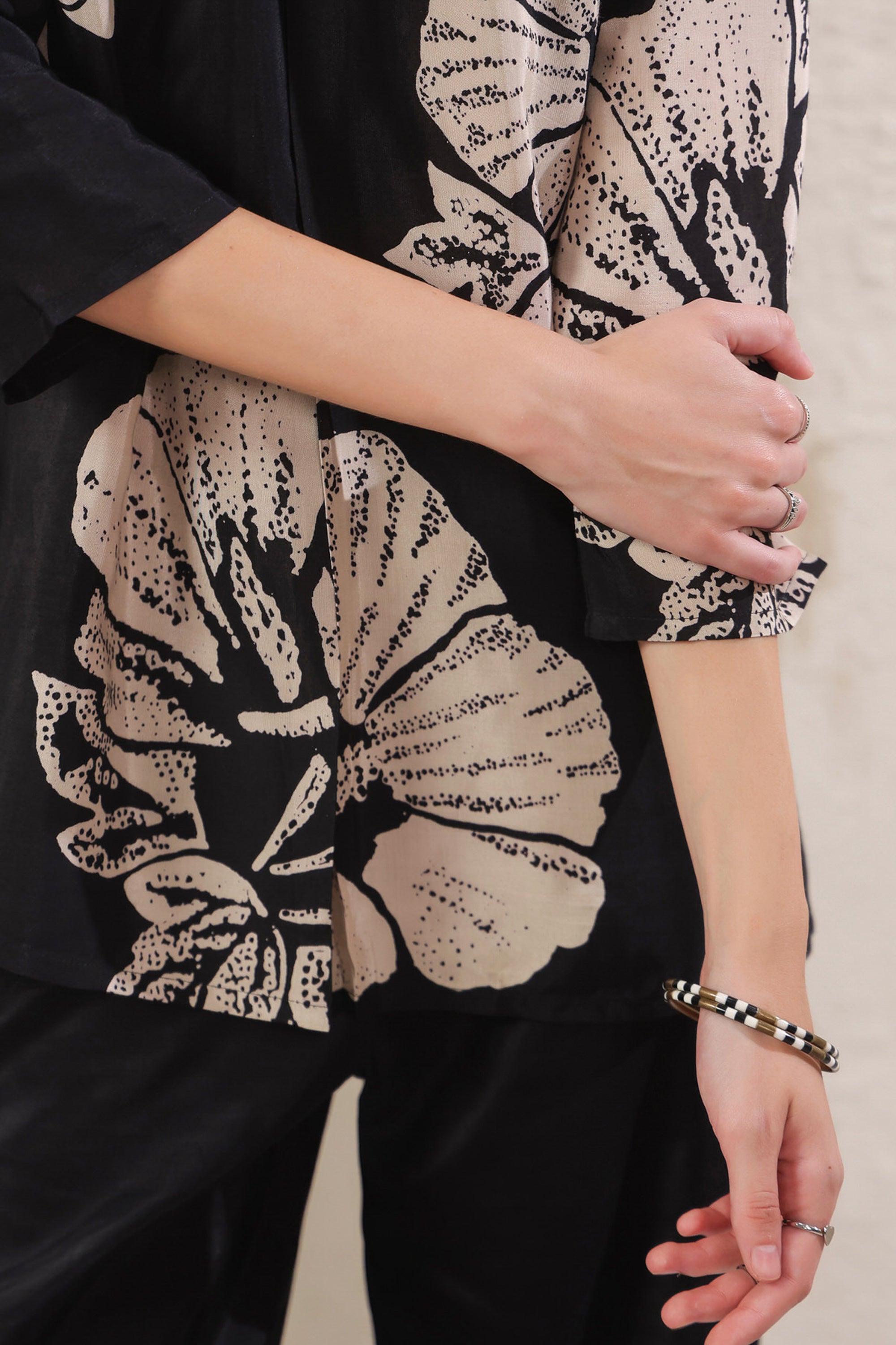 Monochrome Flora Black Russian Silk Co-ord Set