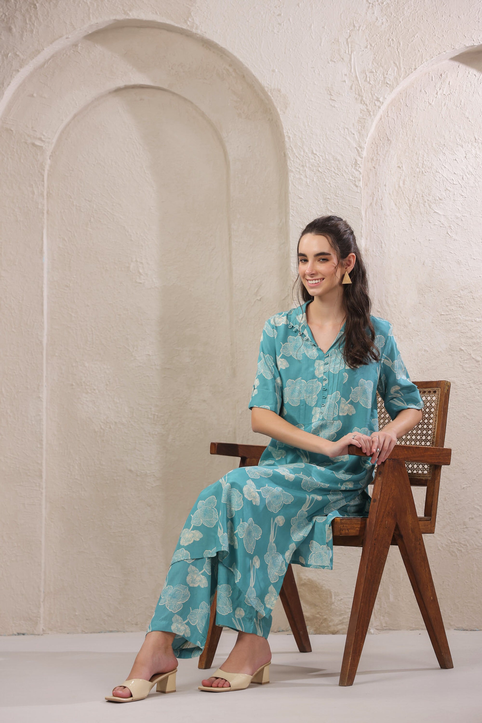 Frosted Petals Blue Russian Silk Co-ord Set