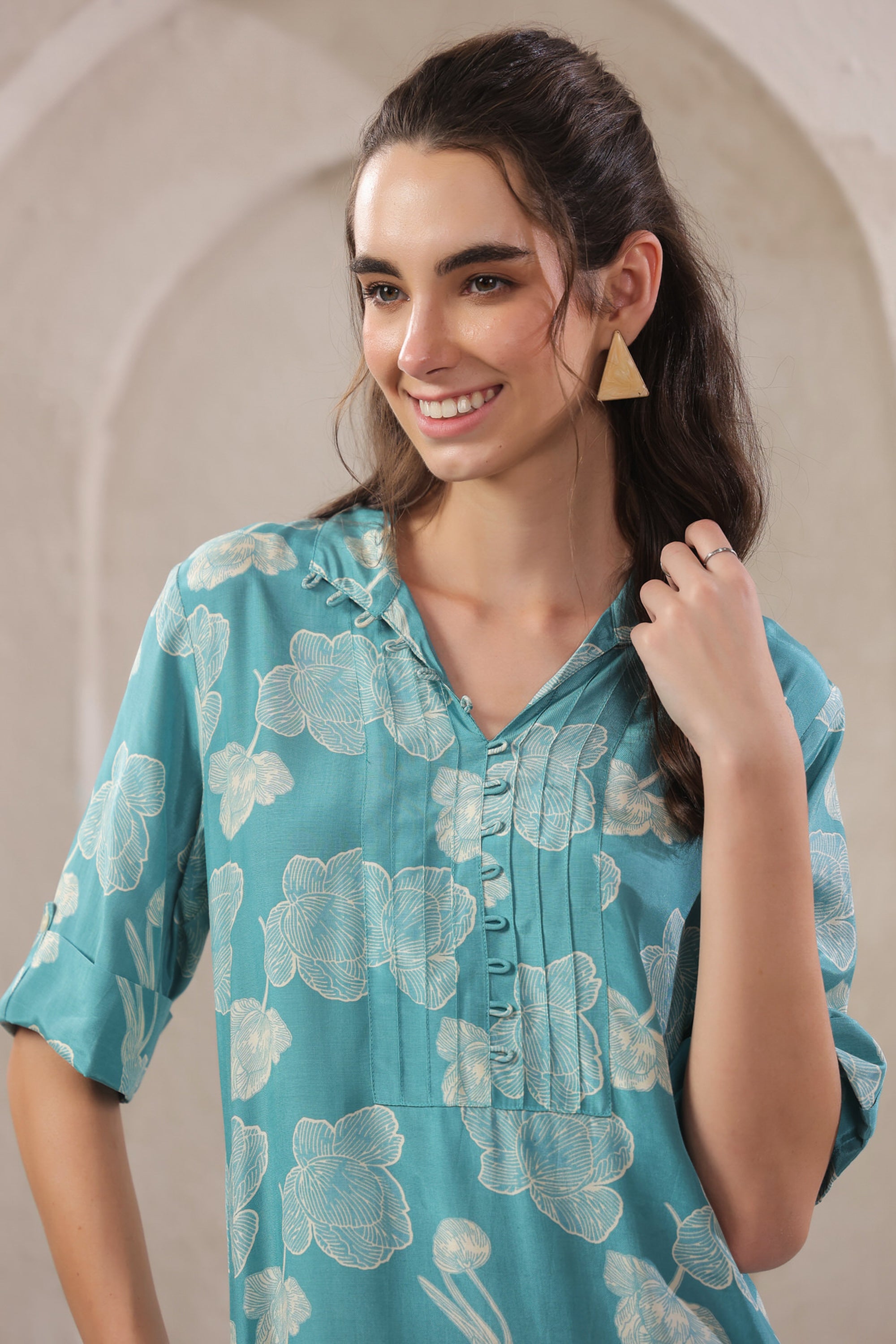 Frosted Petals Blue Russian Silk Co-ord Set