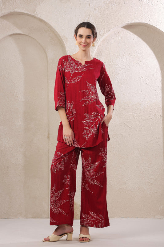 Gulmor Grace Red Cotton Co-ord Set