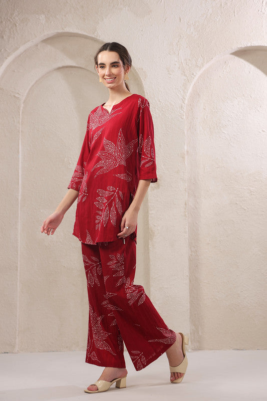 Gulmor Grace Red Cotton Co-ord Set