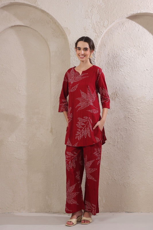 Gulmor Grace Red Cotton Co-ord Set