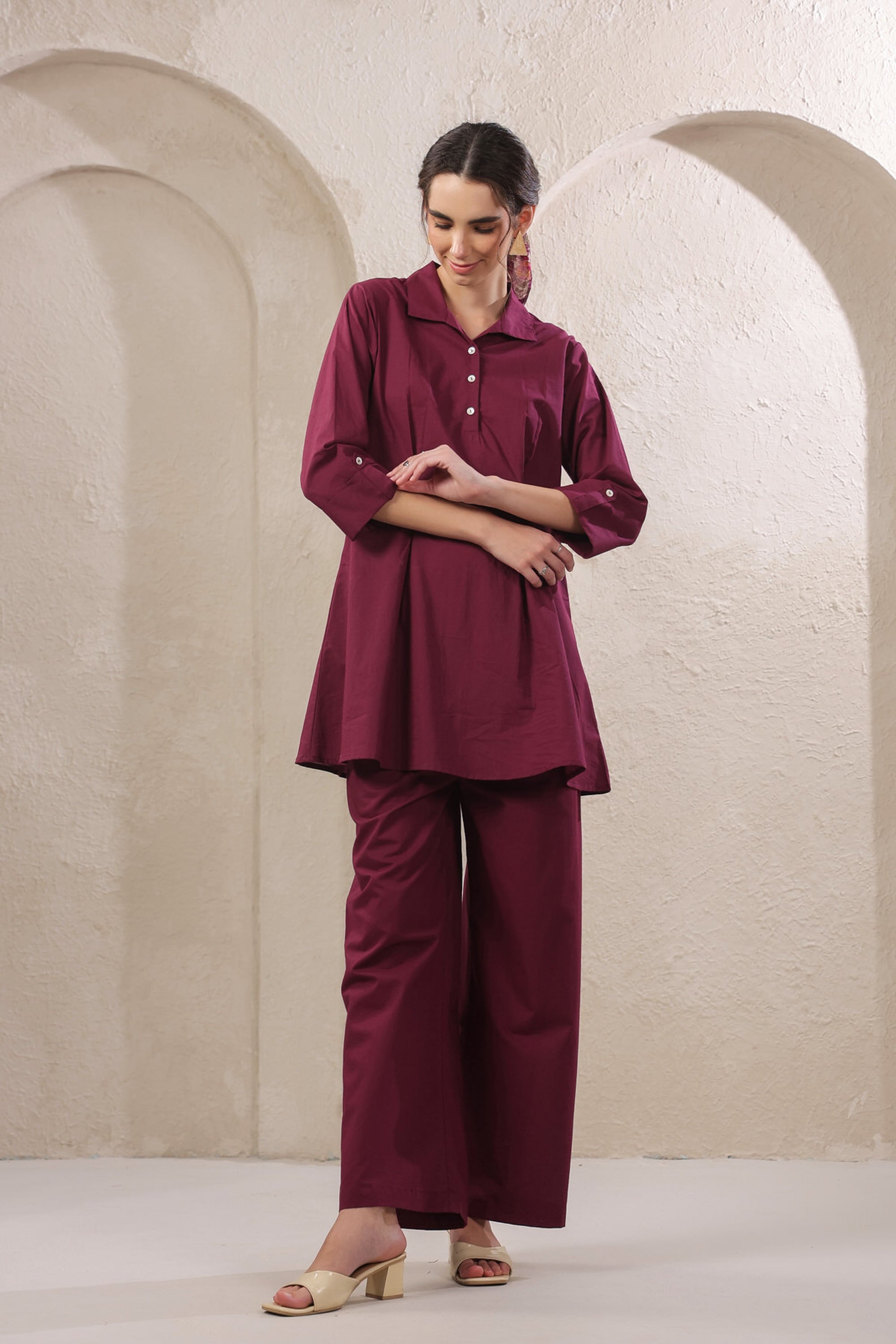 Solid Wine Rush Cotton Co-ord Set