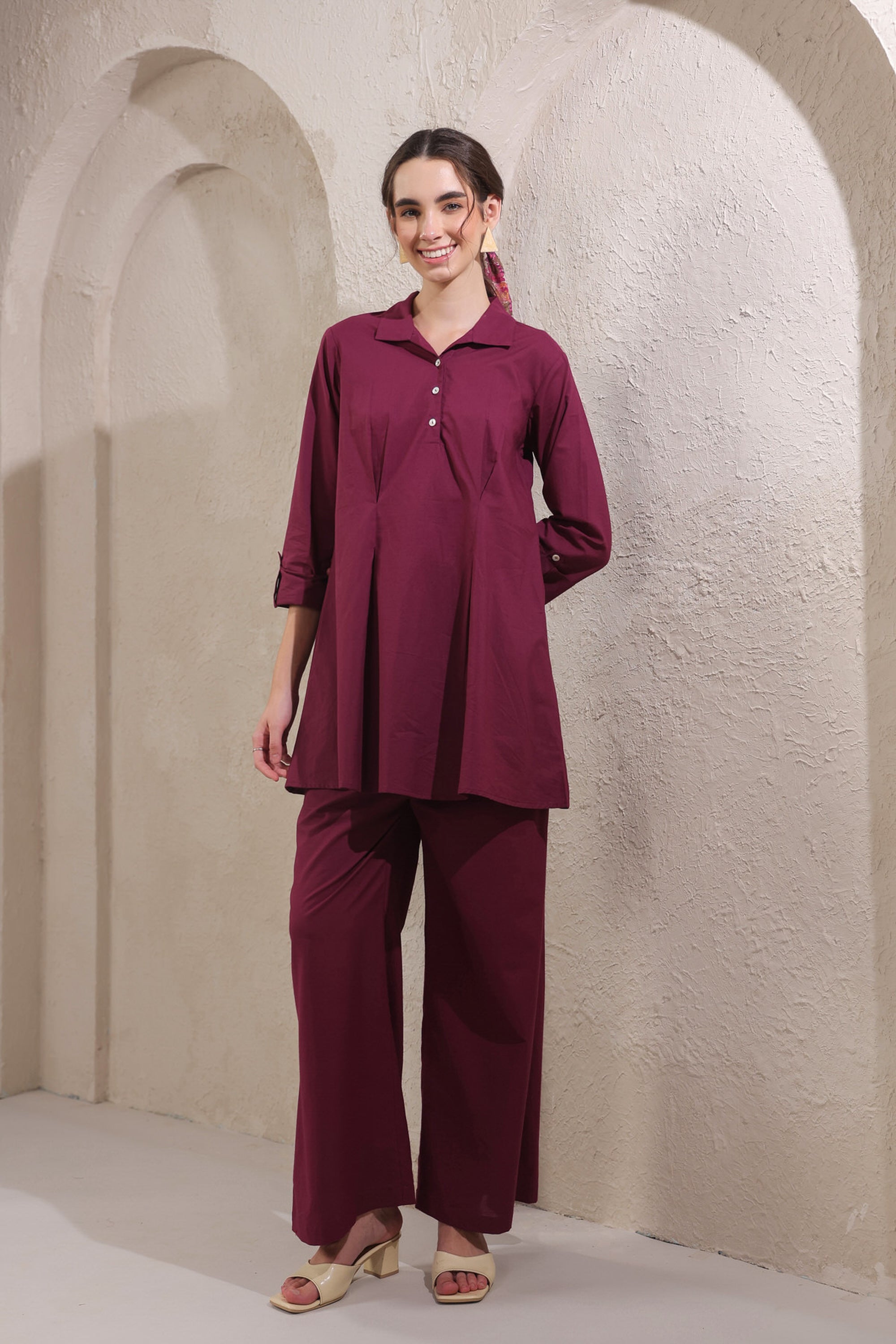 Solid Wine Rush Cotton Co-ord Set