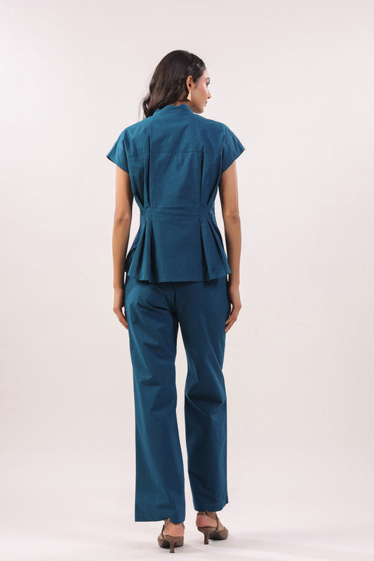 Teal Grace Solid Peplum Poplin Co-ord Set