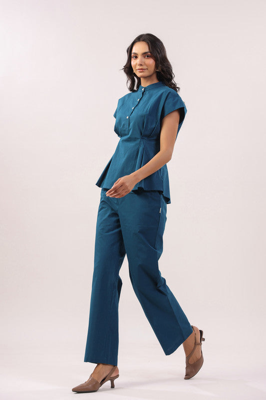 Teal Grace Solid Peplum Poplin Co-ord Set