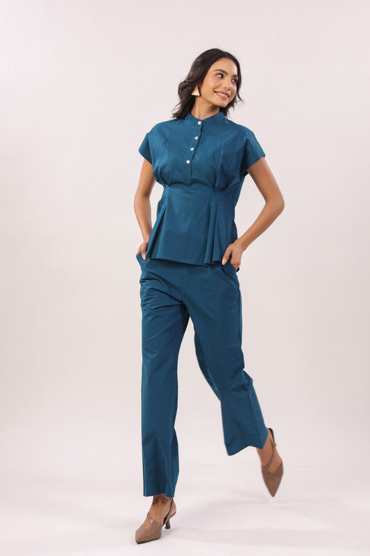 Teal Grace Solid Peplum Poplin Co-ord Set