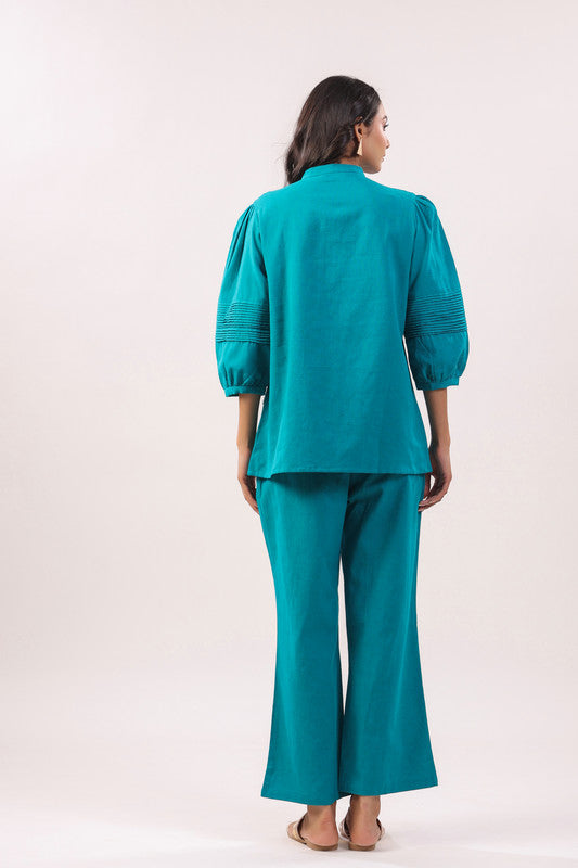 Turquoise Solid Elegance Cotton Flex Co-ord Set