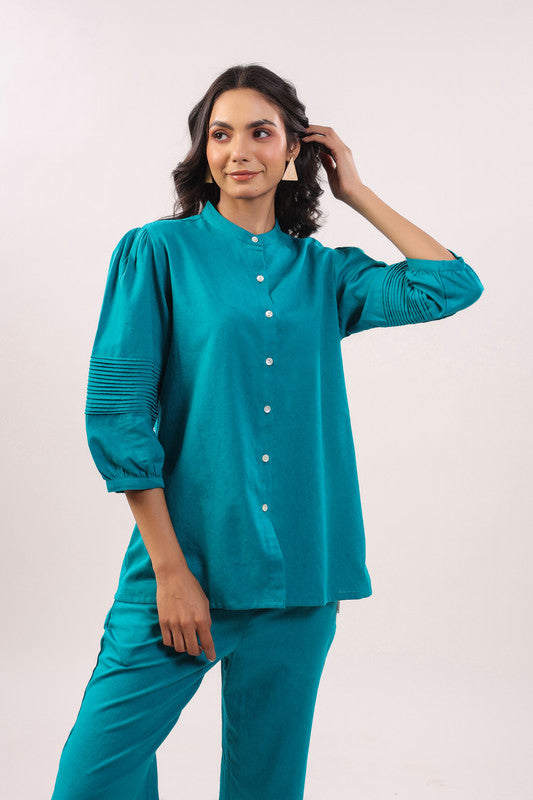 Turquoise Solid Elegance Cotton Flex Co-ord Set