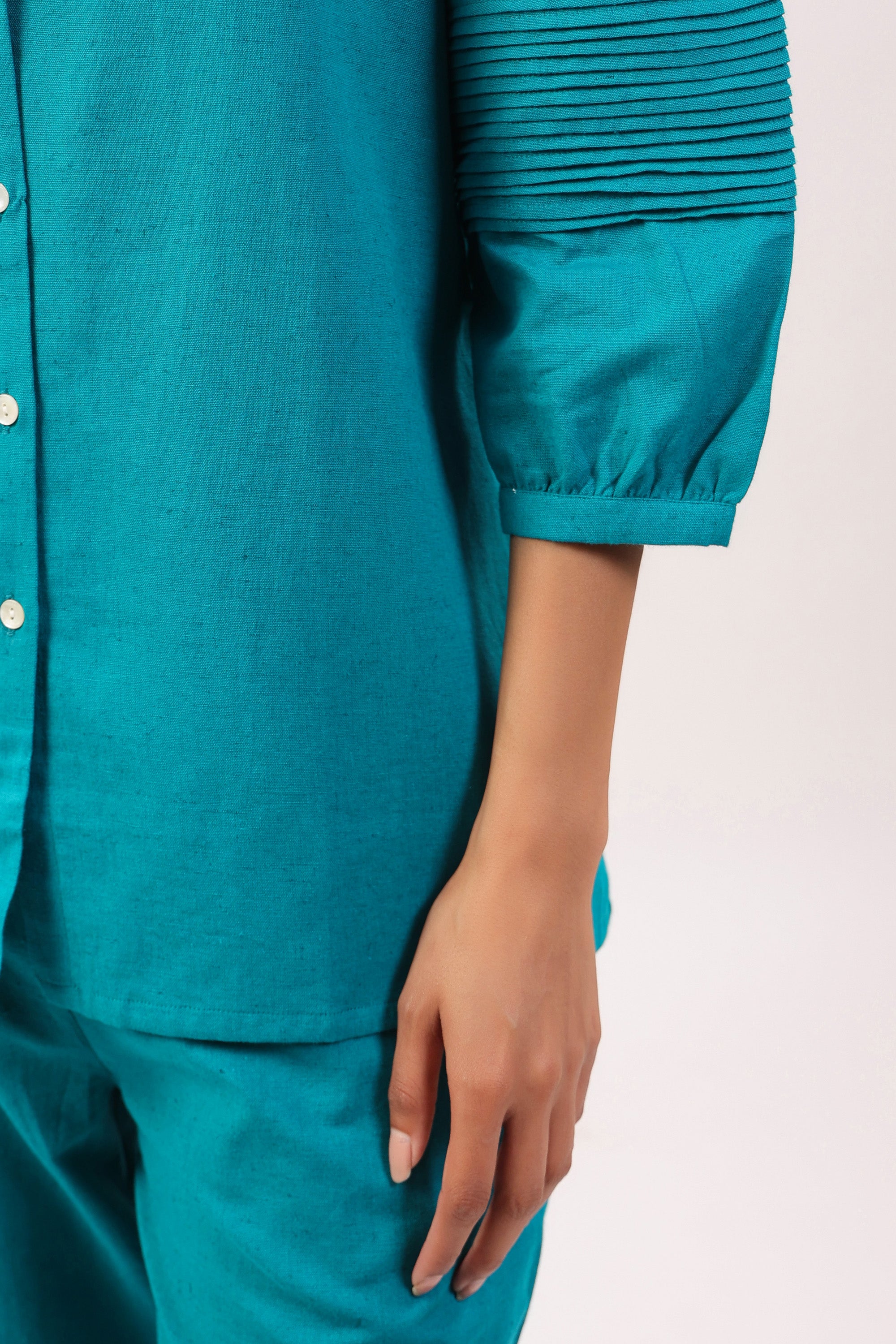 Turquoise Solid Elegance Cotton Flex Co-ord Set