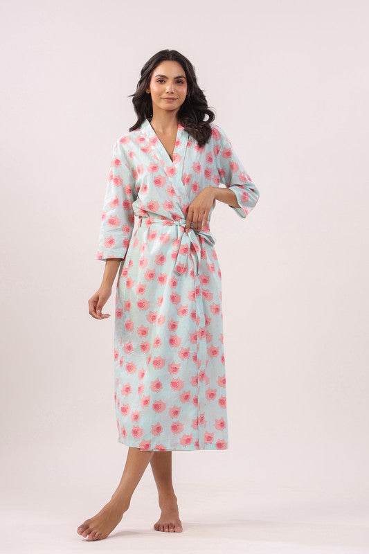 Azure Wave Cotton Robe