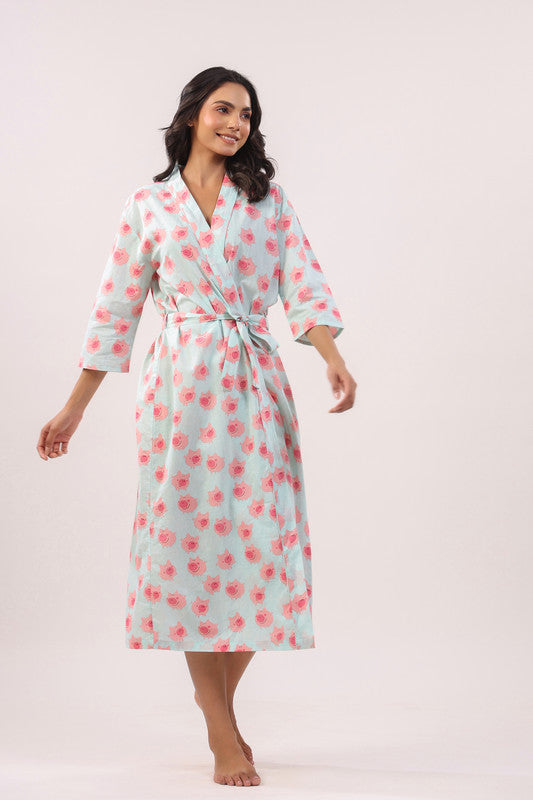 Azure Wave Cotton Robe