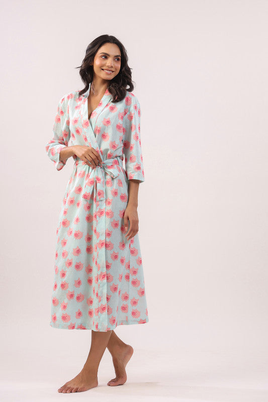 Azure Wave Cotton Robe