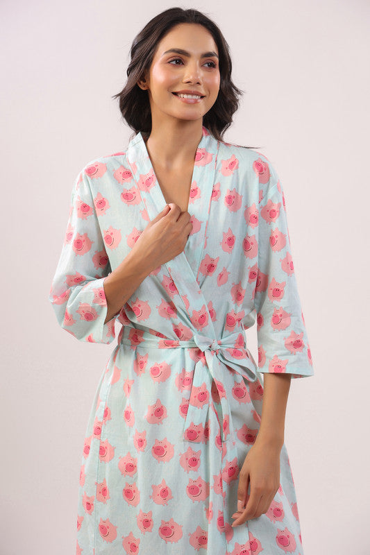 Azure Wave Cotton Robe