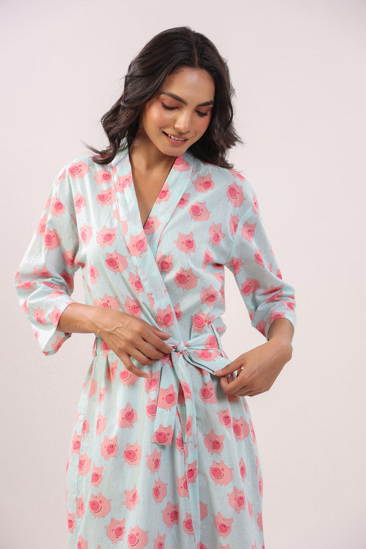 Azure Wave Cotton Robe