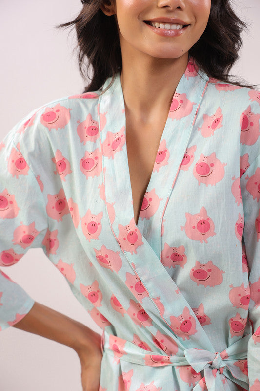 Azure Wave Cotton Robe