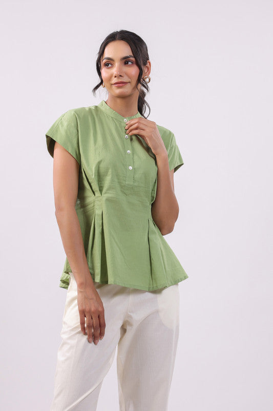 Sage Charm Peplum Cotton Top