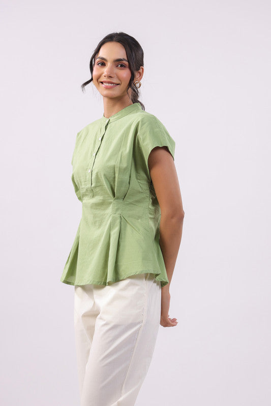 Sage Charm Peplum Cotton Top