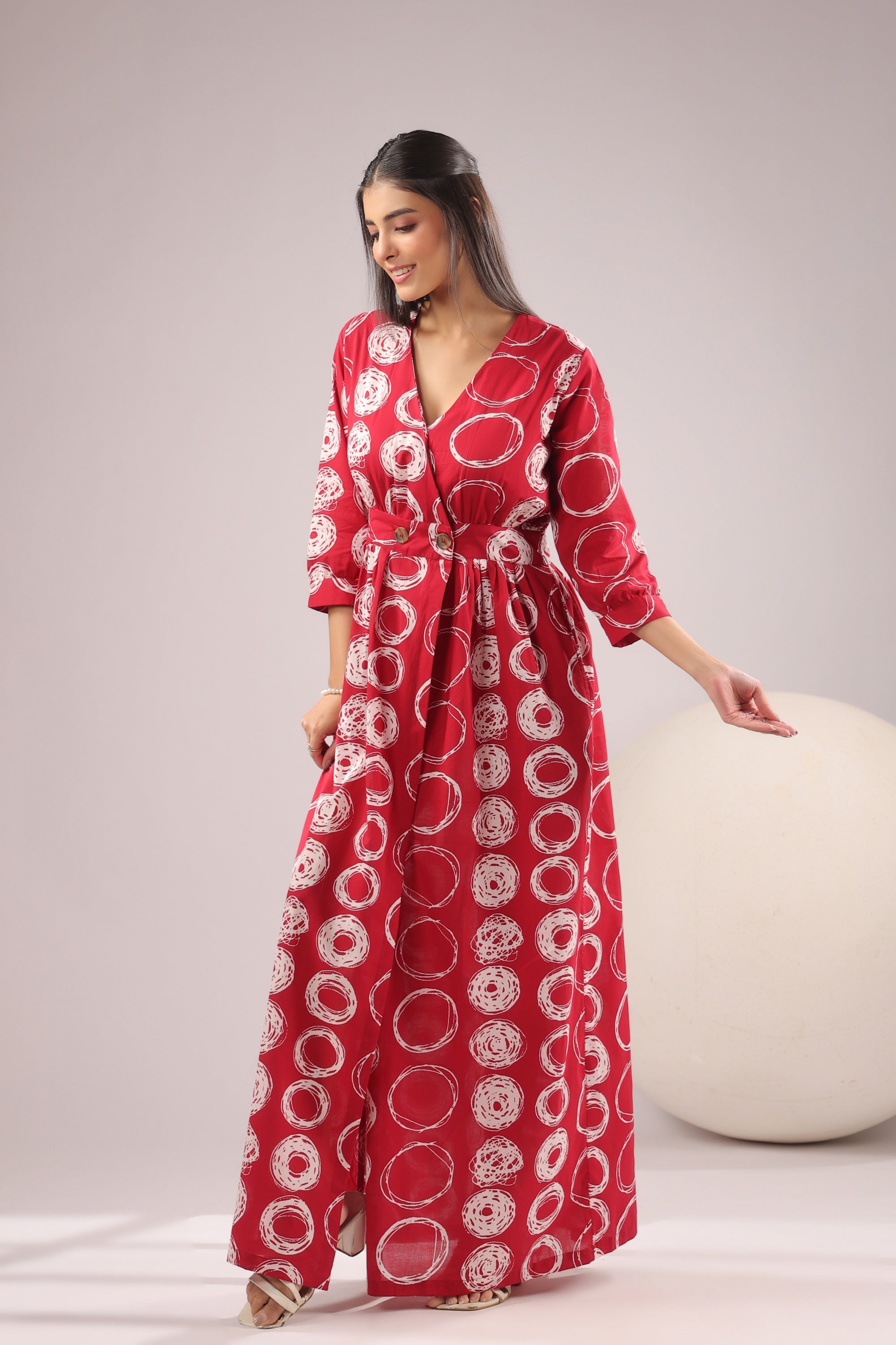 Crimson Orbit Printed Cotton Dress