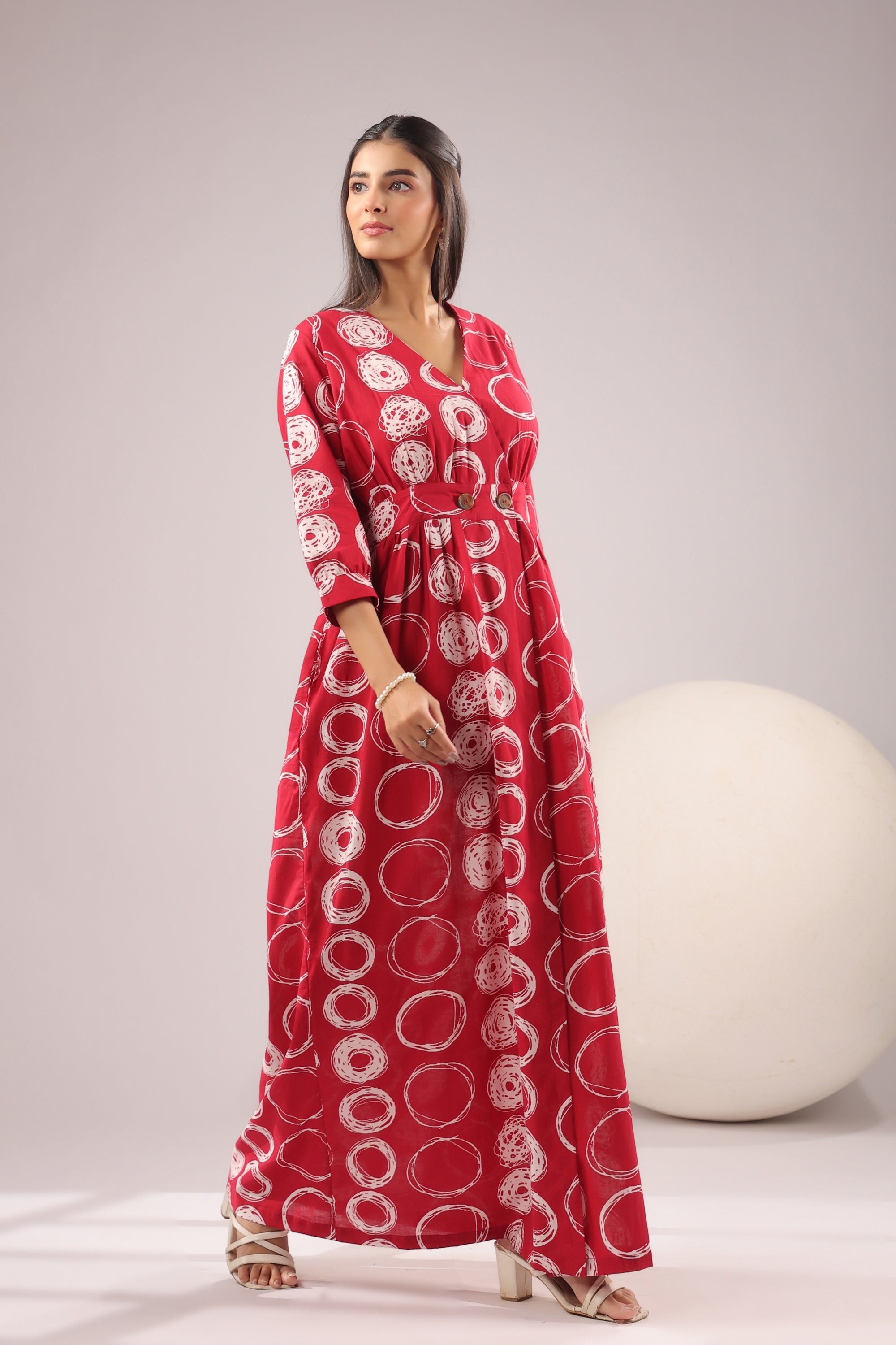Crimson Orbit Printed Cotton Dress