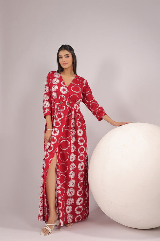 Crimson Orbit Printed Cotton Dress