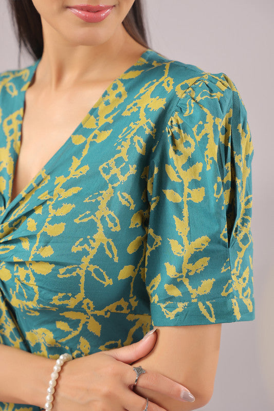 Teal Vine Printed Cotton Dress