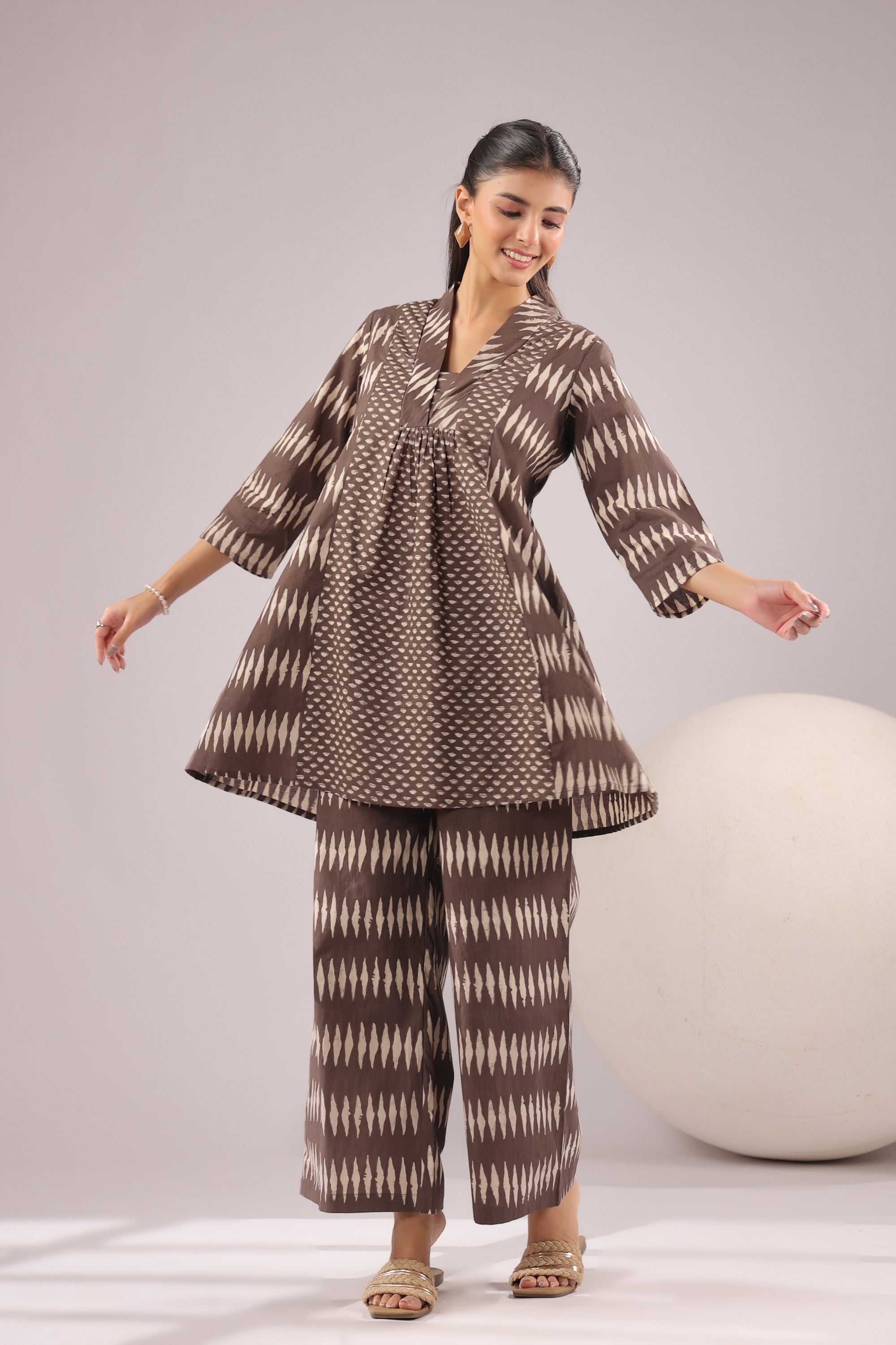 Mocha Mirage Printed Cotton Co-ord Set