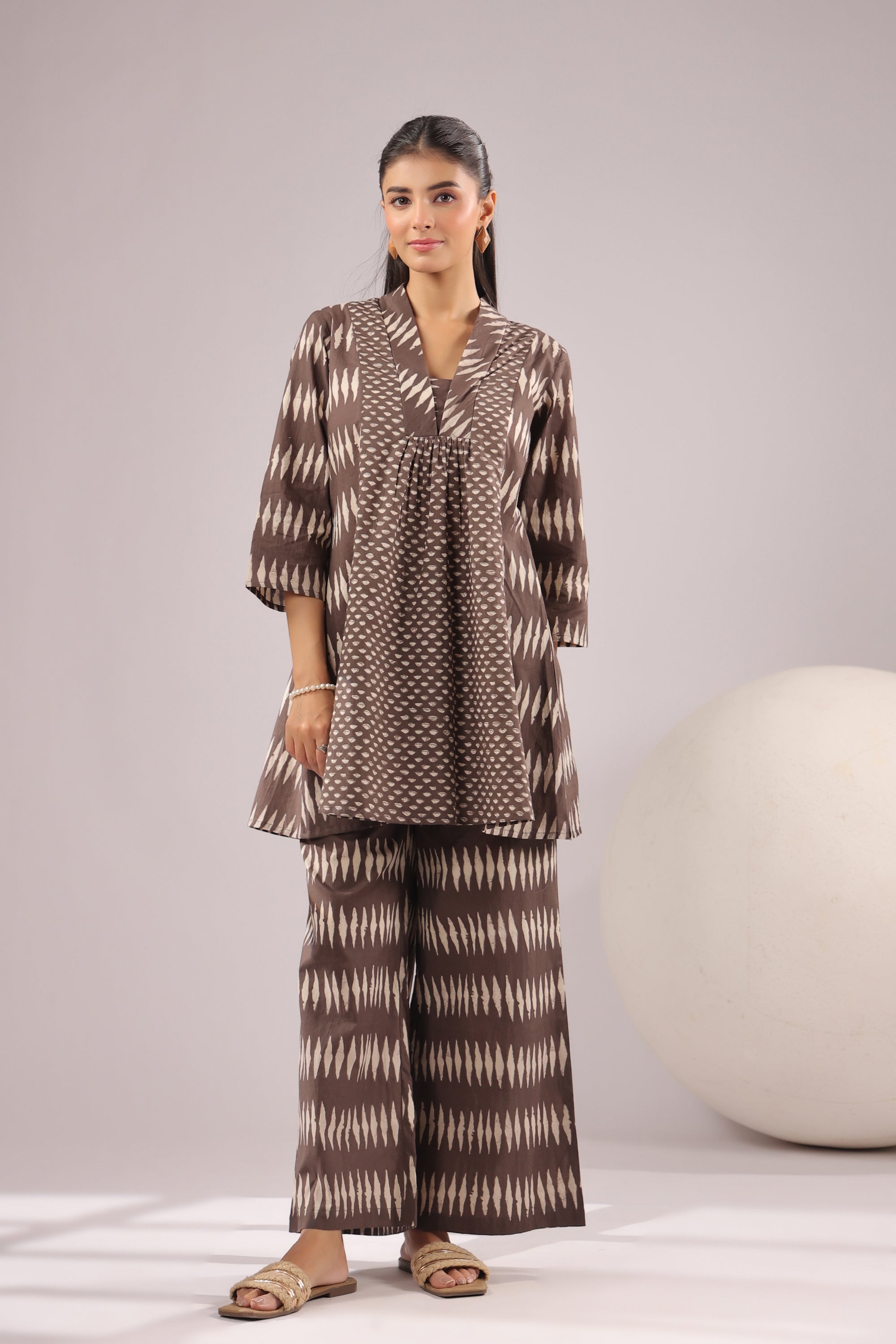 Mocha Mirage Printed Cotton Co-ord Set