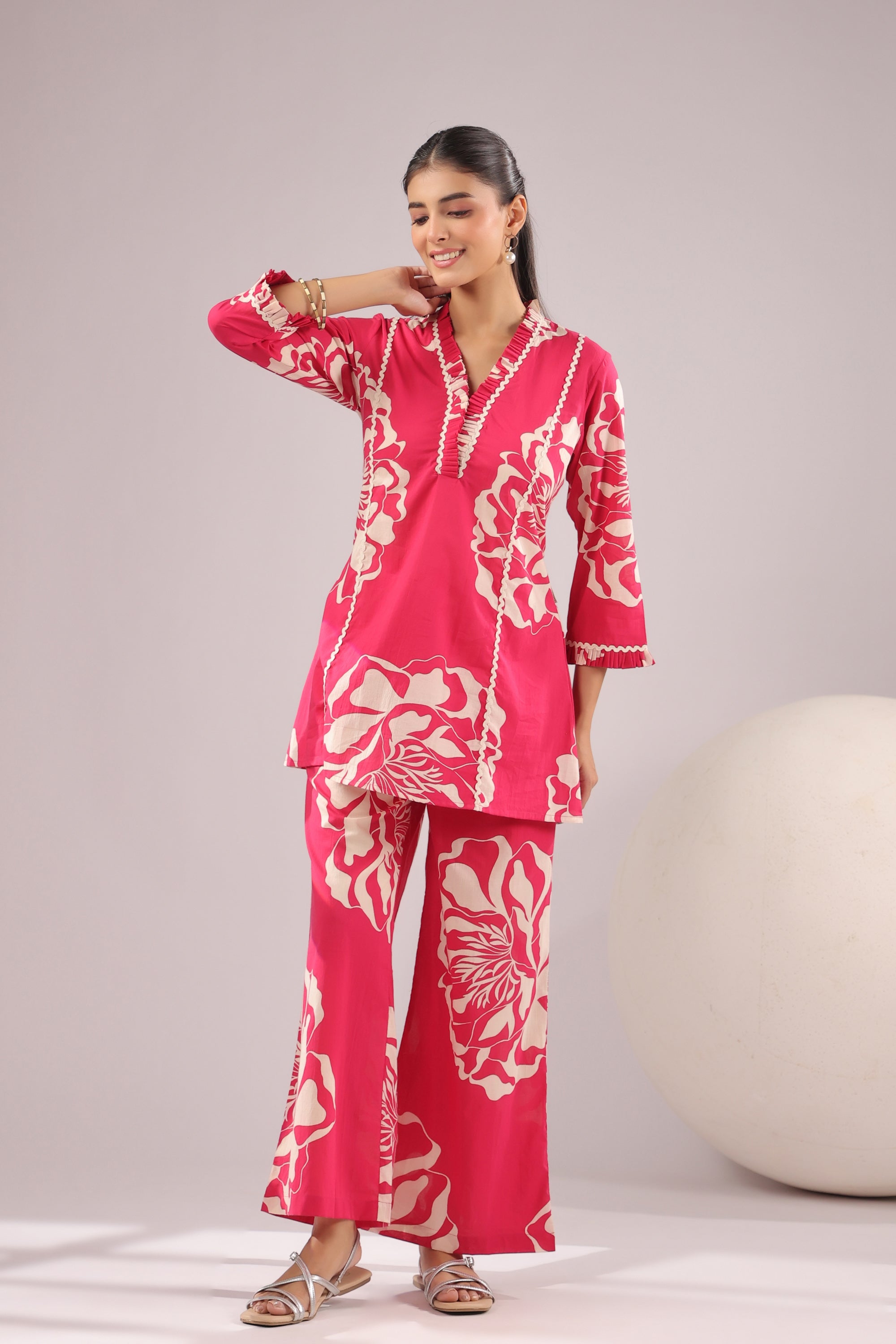 Fuchsia Bloom Printed Cotton Co-ord Set
