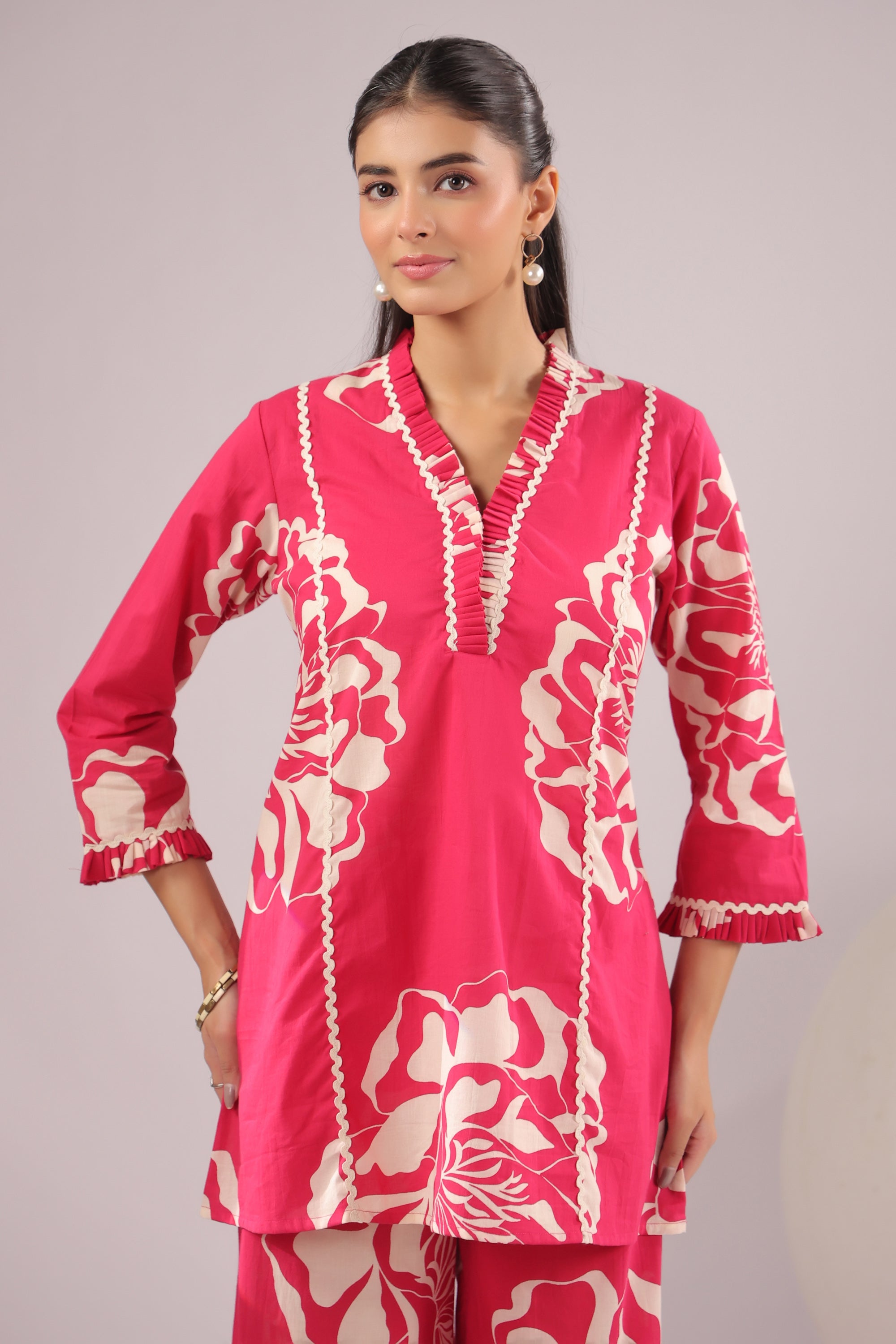 Fuchsia Bloom Printed Cotton Co-ord Set