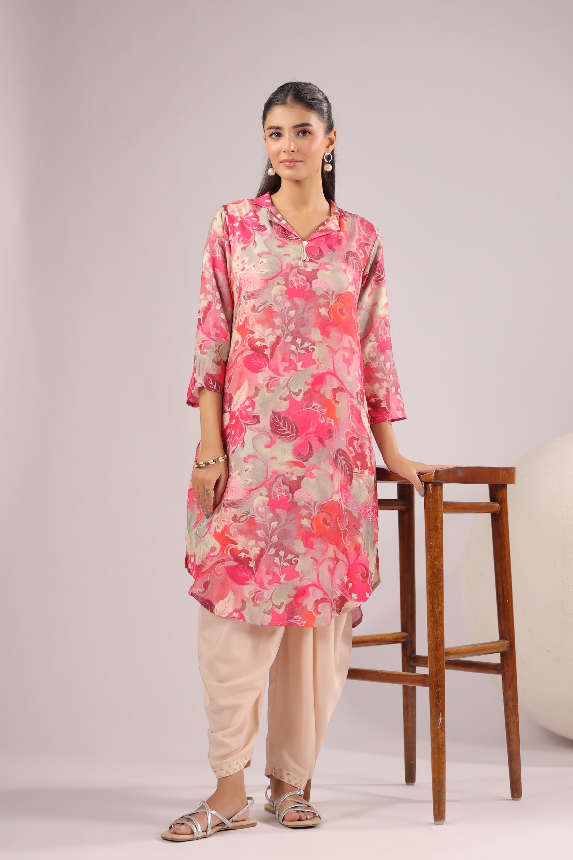 Pink Luxe Floral Russian Silk Co-ord Set