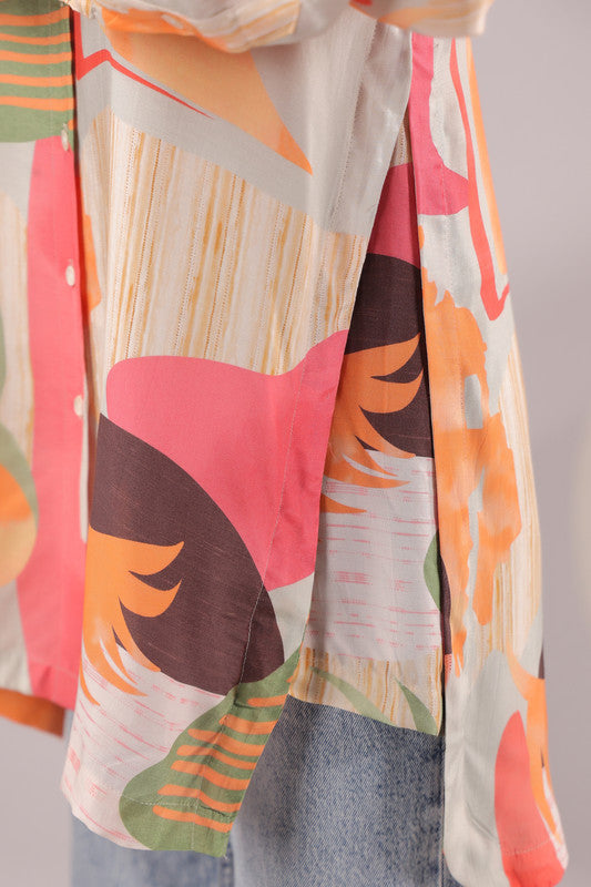 Citrus Abstract Printed Muslin Silk Shirt 