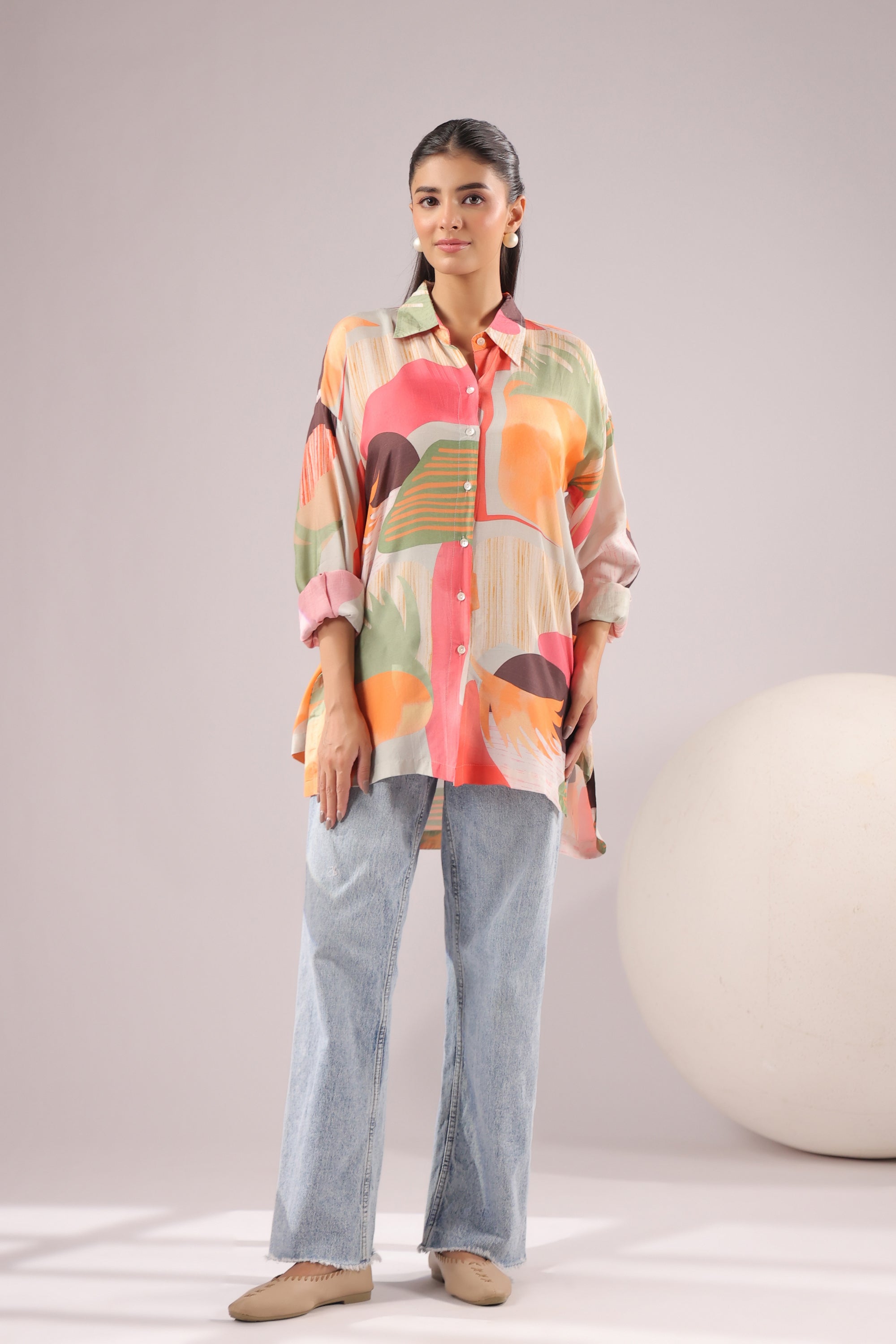 Citrus Abstract Printed Muslin Silk Shirt