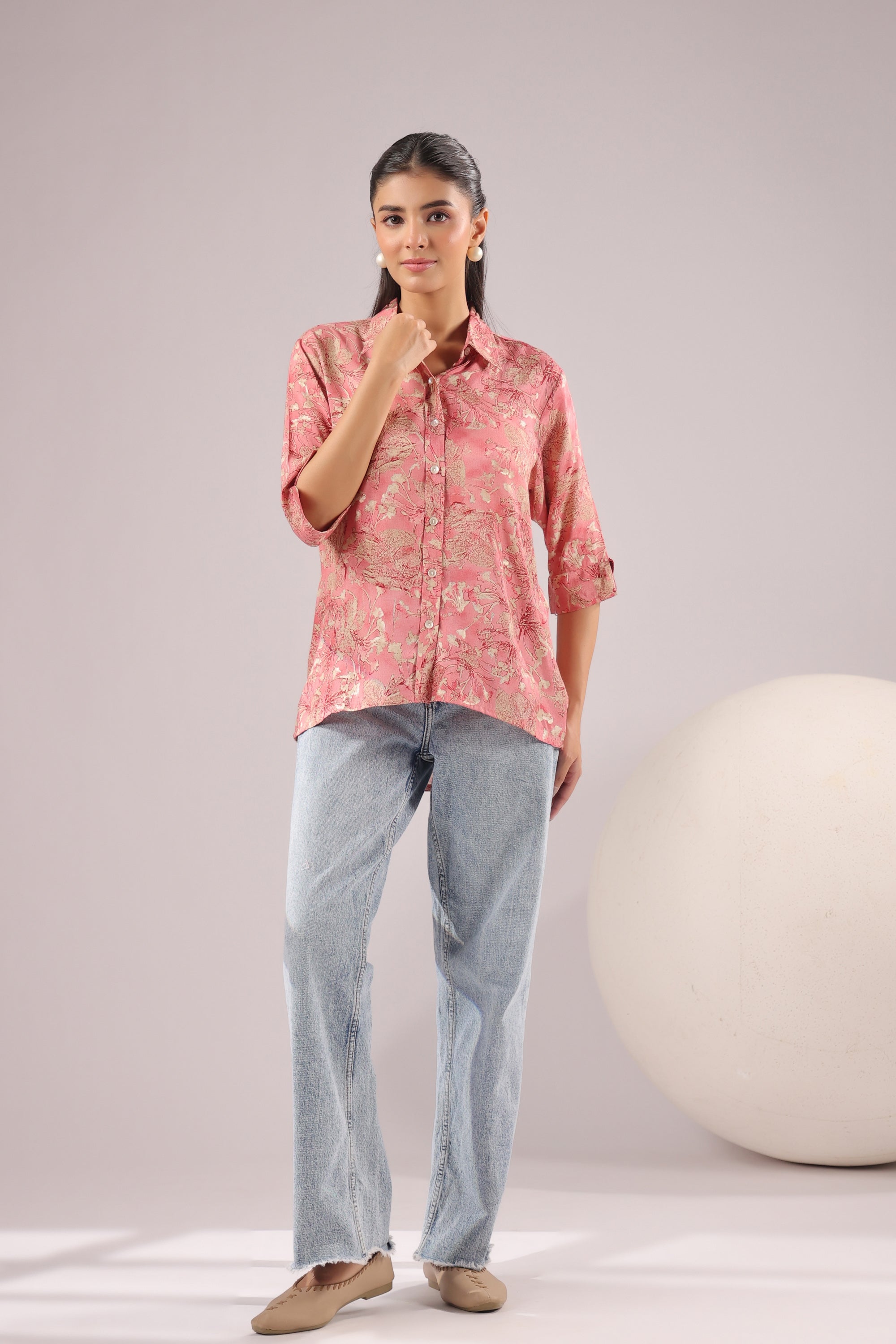 Rosewood Garden Printed Muslin Silk Shirt