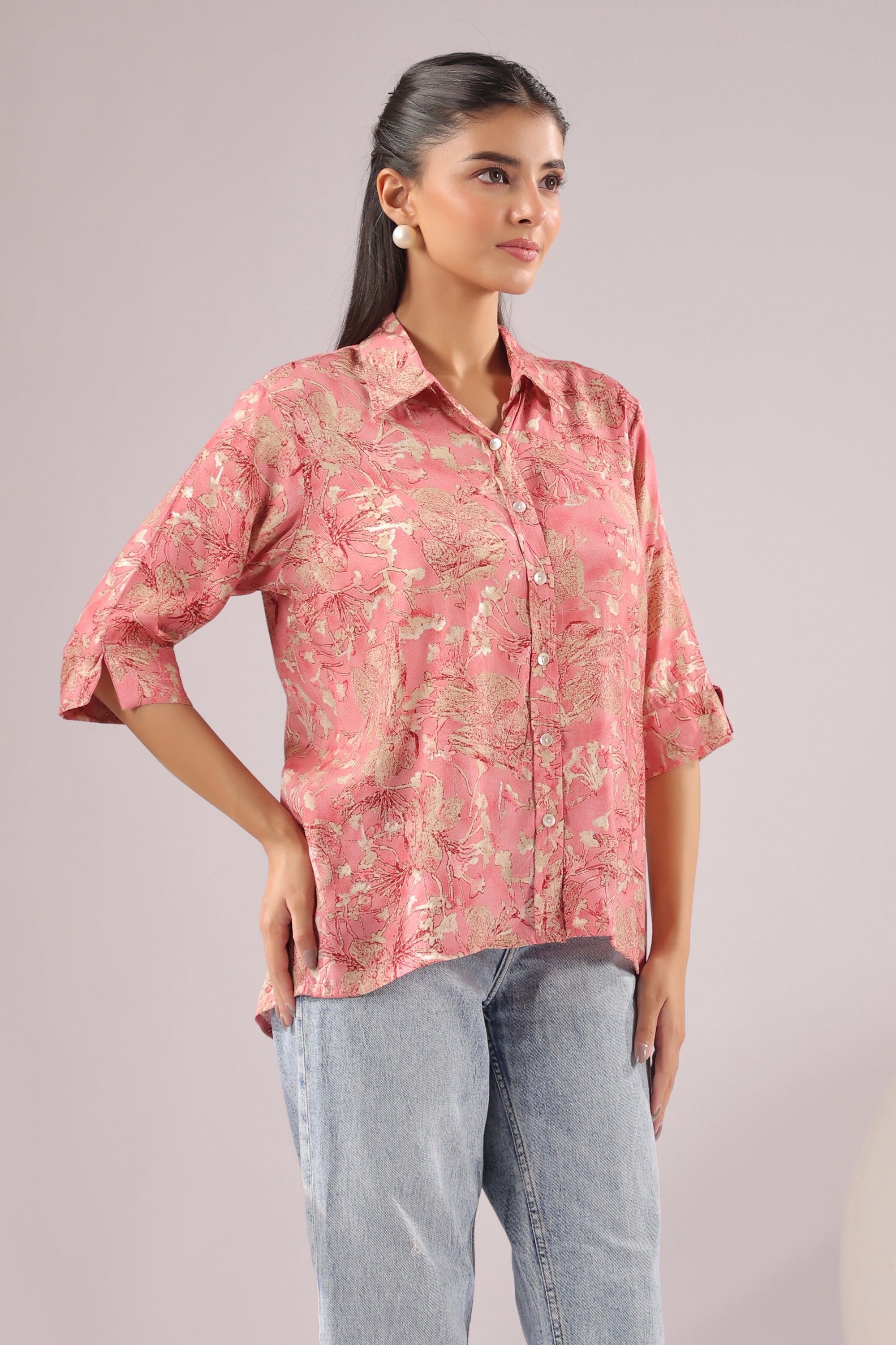 Rosewood Garden Printed Muslin Silk Shirt
