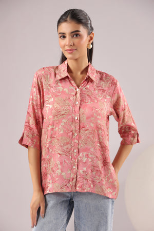 Rosewood Garden Printed Muslin Silk Shirt