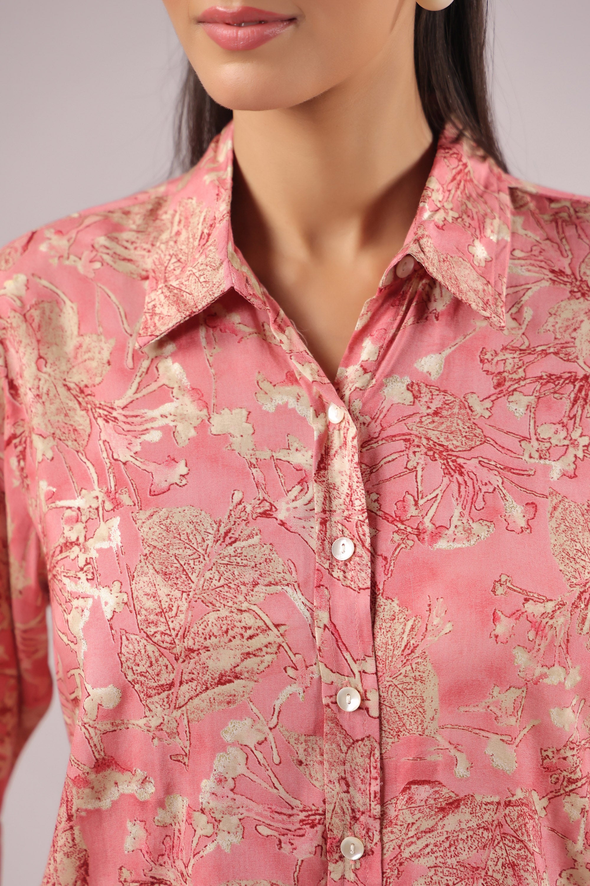 Rosewood Garden Printed Muslin Silk Shirt