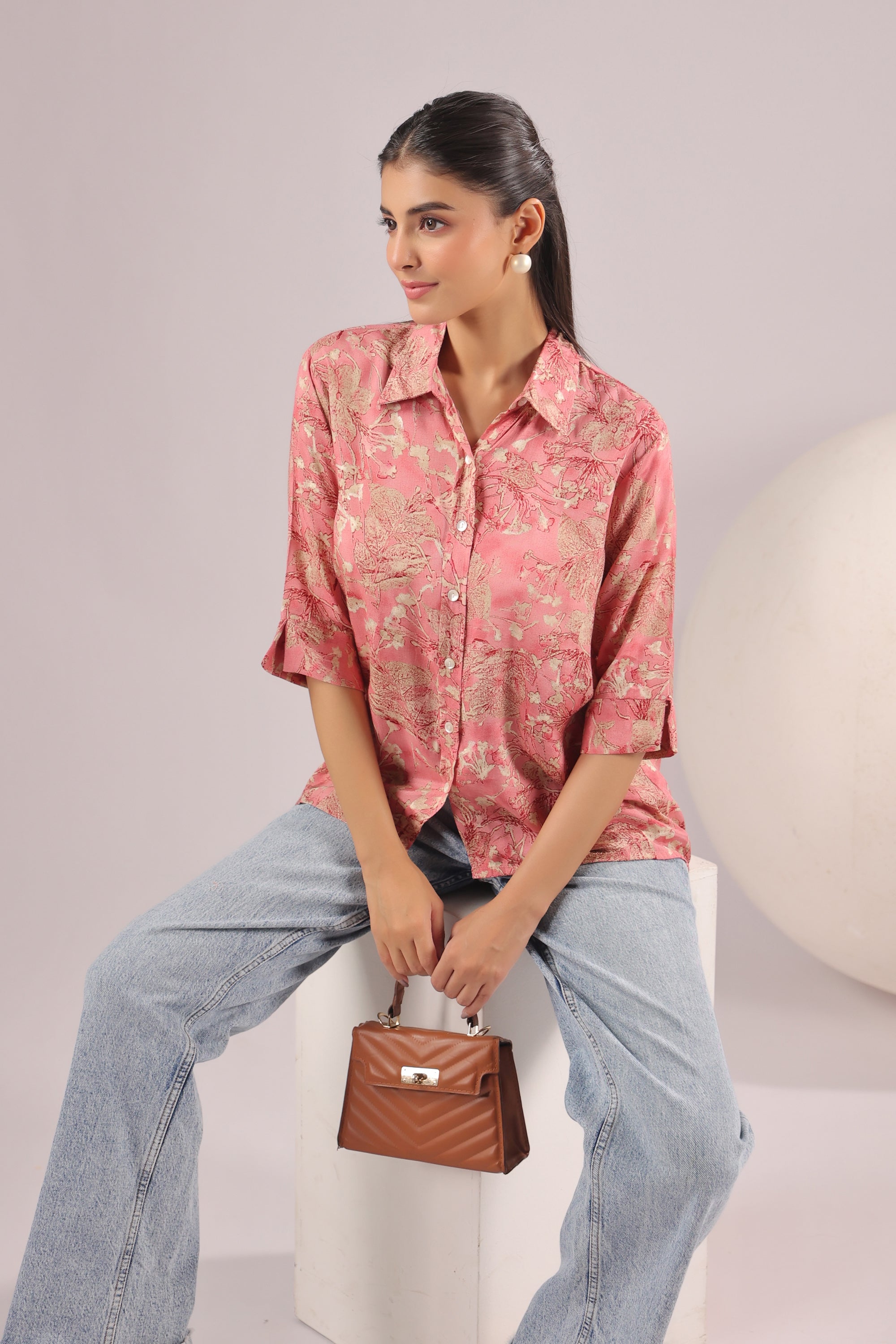 Rosewood Garden Printed Muslin Silk Shirt