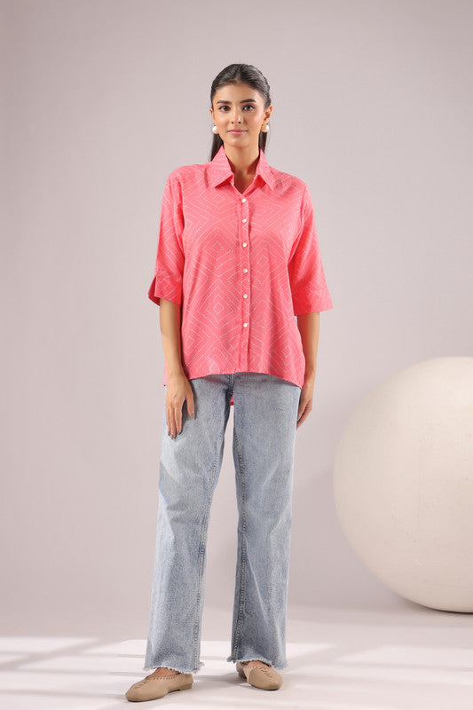 Coral Haze Printed Muslin Silk Shirt