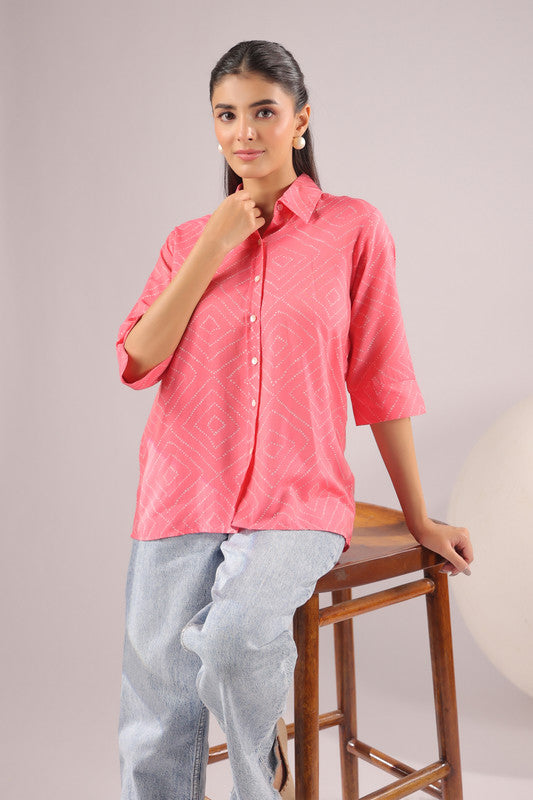 Coral Haze Printed Muslin Silk Shirt