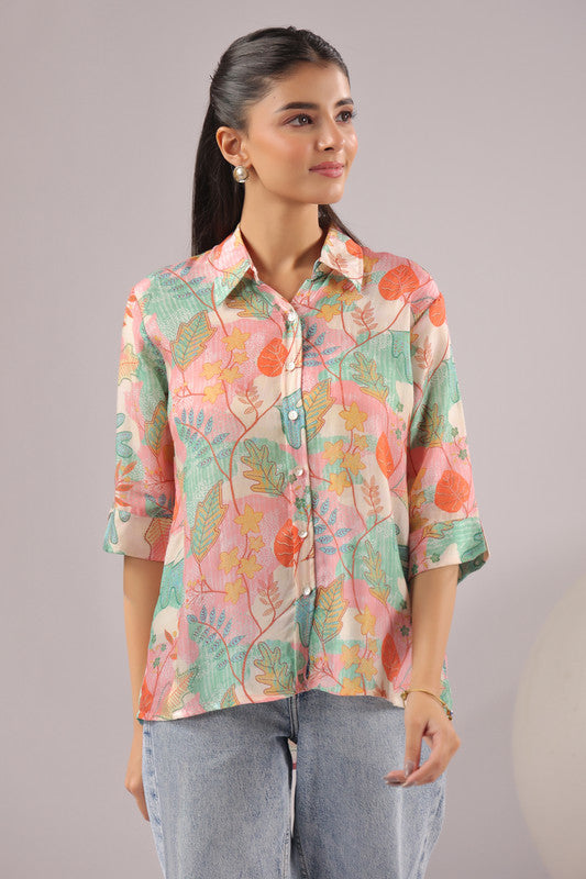 Autumn Haze Printed Muslin Silk Shirt