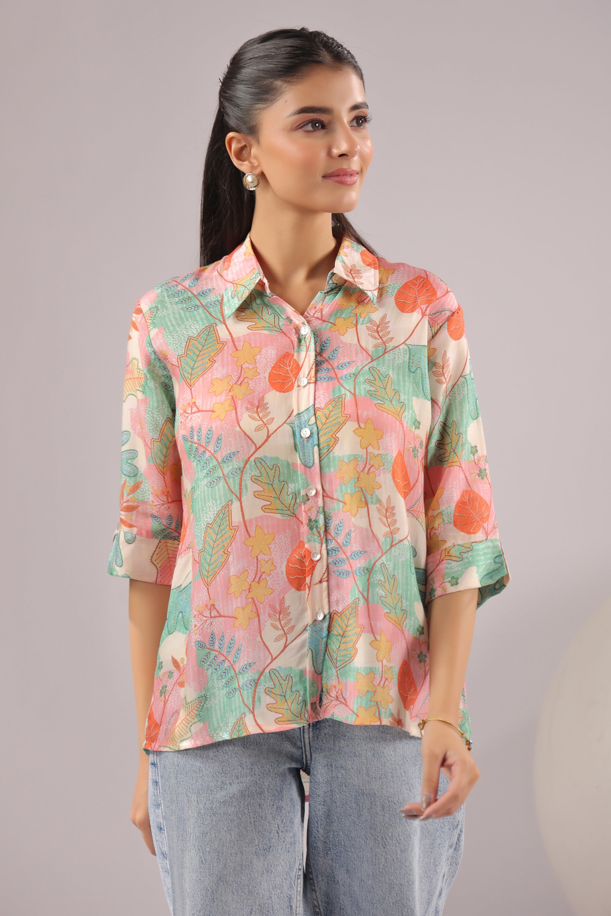 Autumn Haze Printed Muslin Silk Shirt