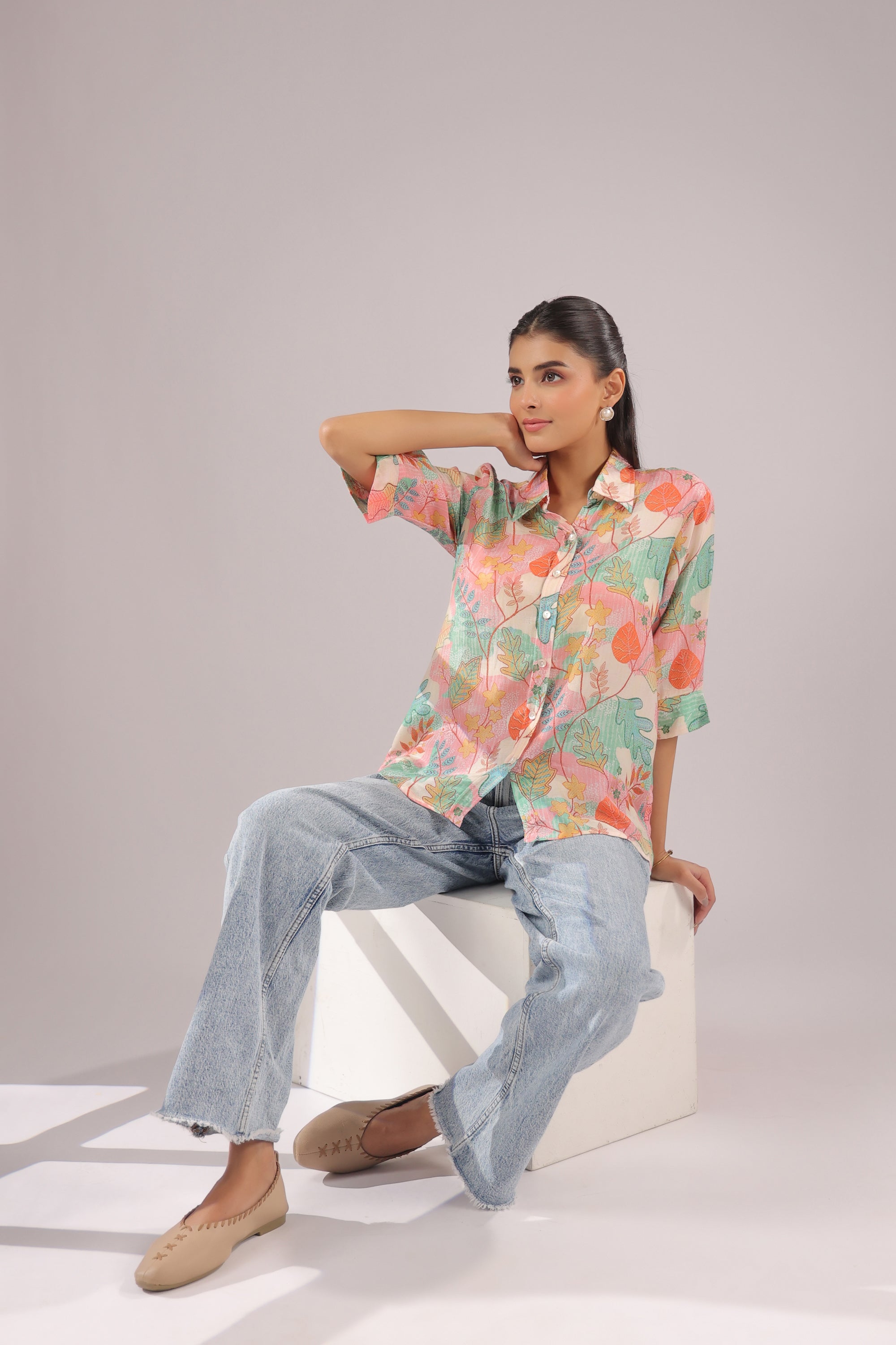 Autumn Haze Printed Muslin Silk Shirt