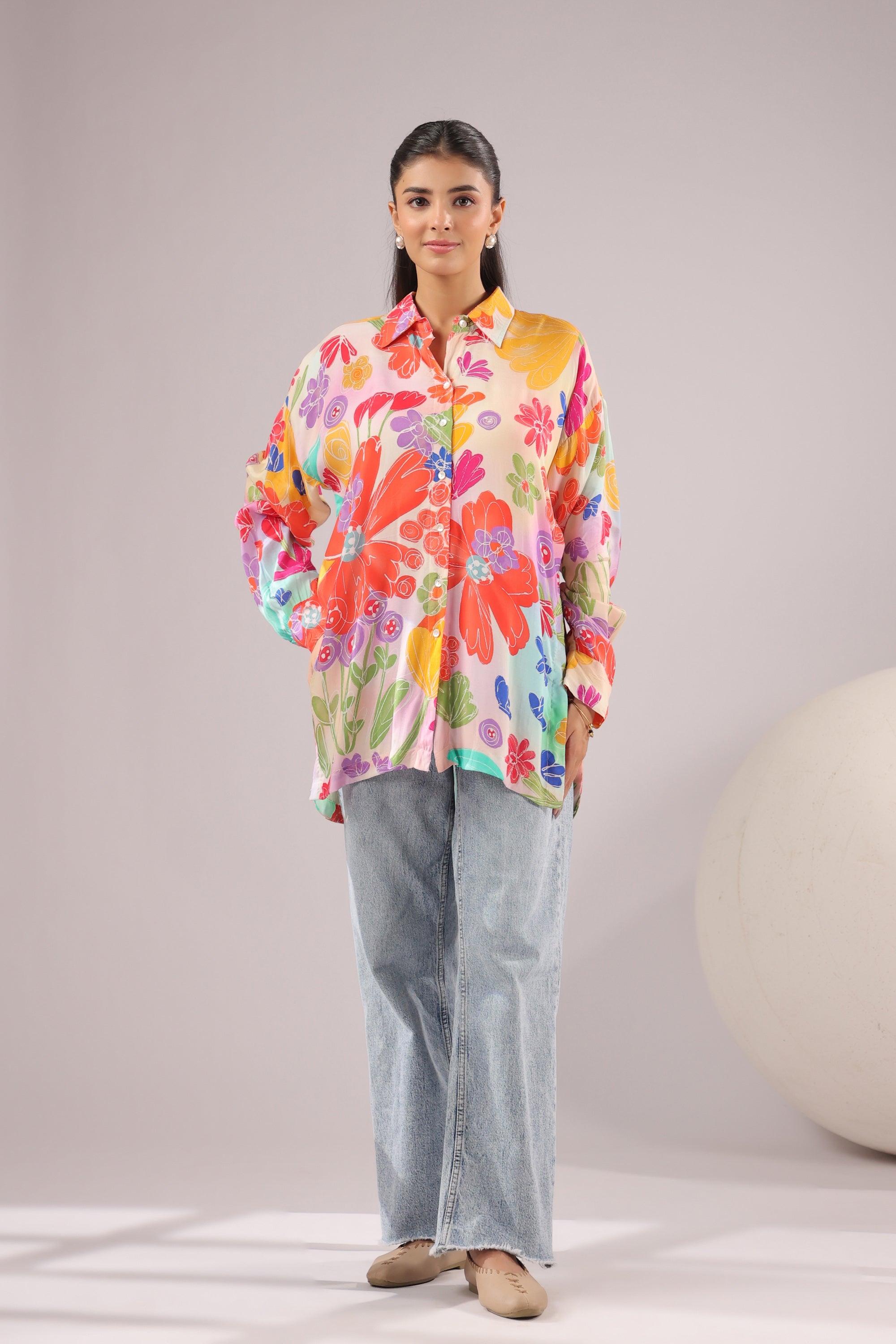 Bloom Burst Printed Muslin Silk Shirt