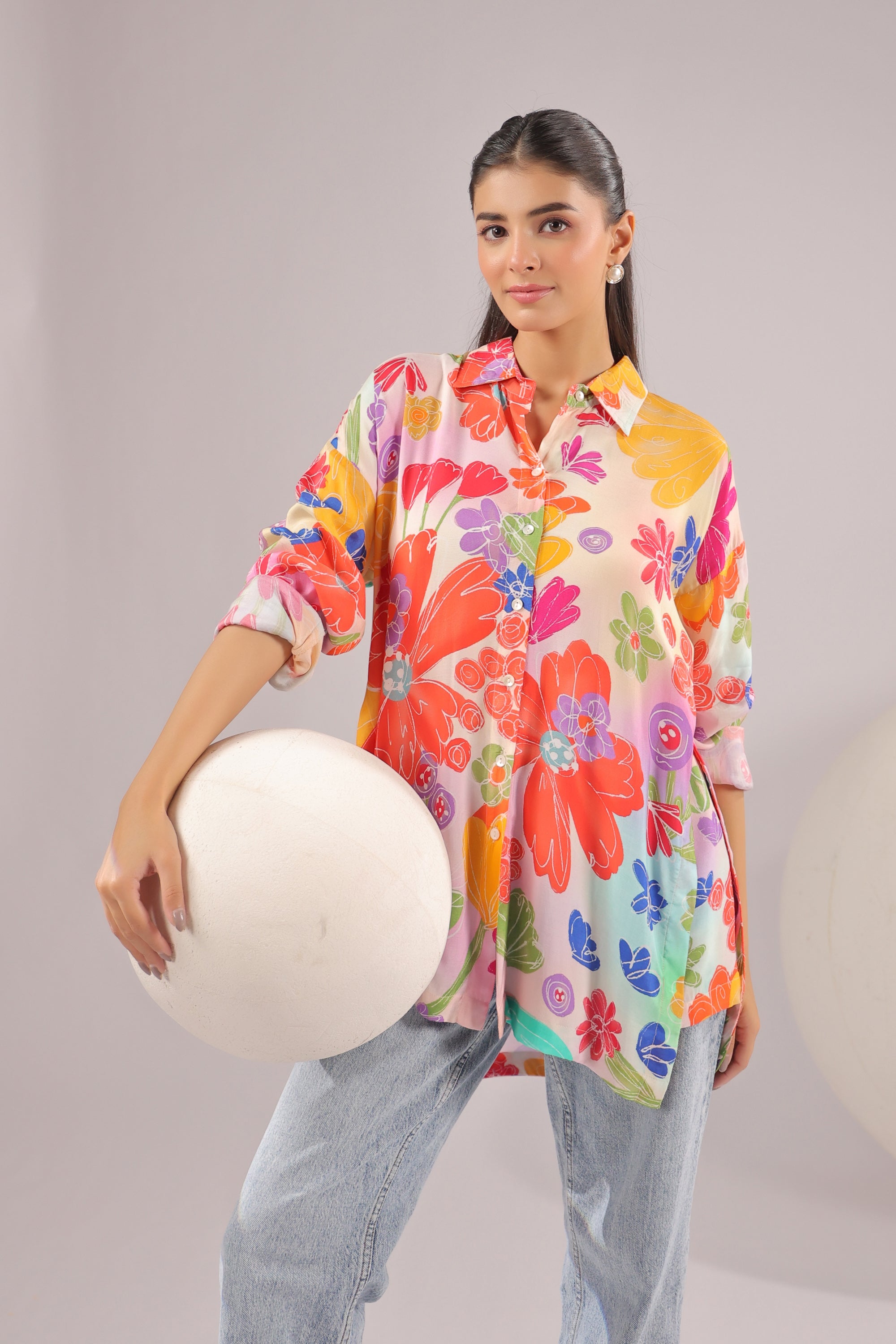 Bloom Burst Printed Muslin Silk Shirt