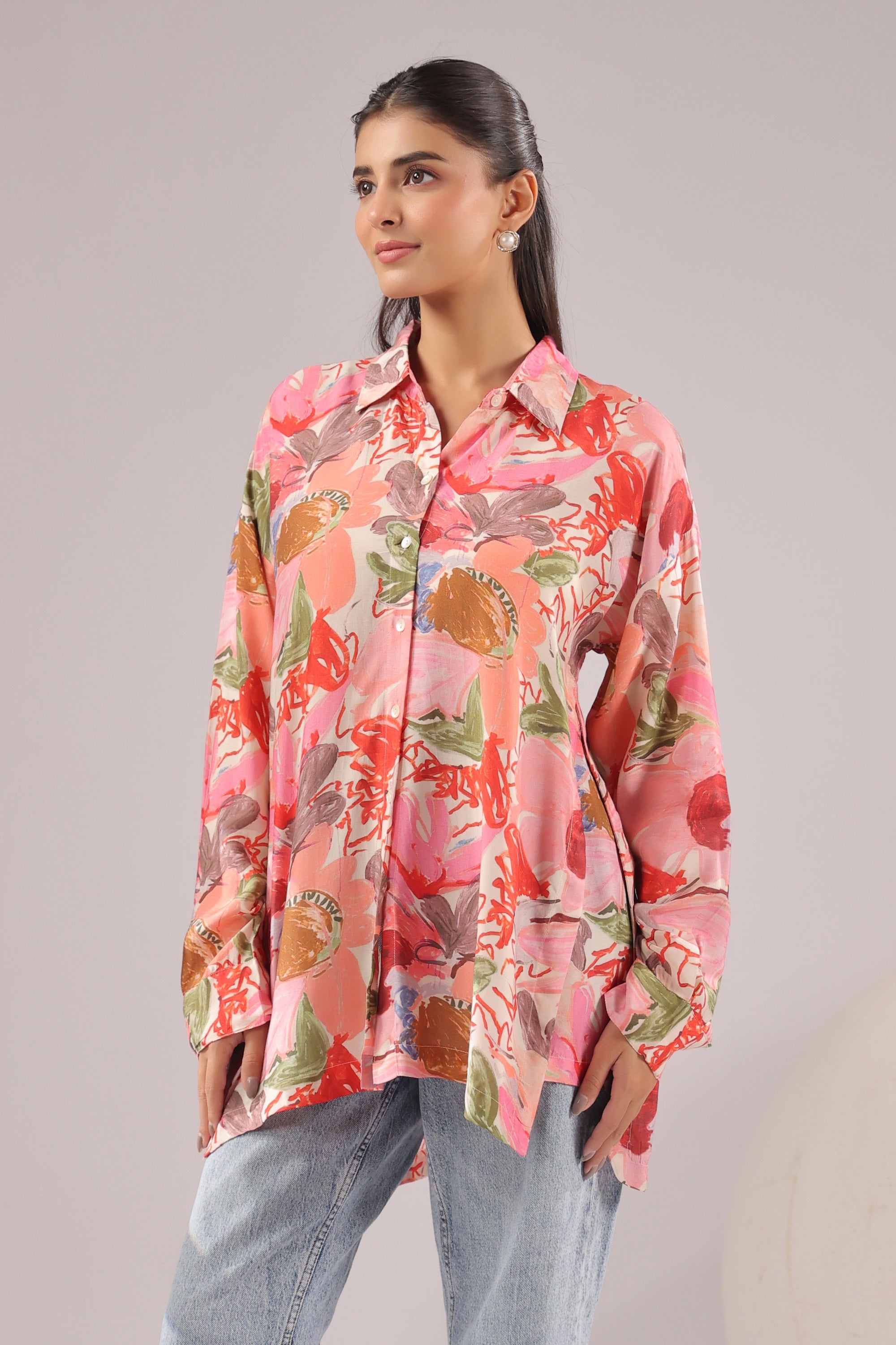 Tropical Blush Printed Muslin Silk Shirt