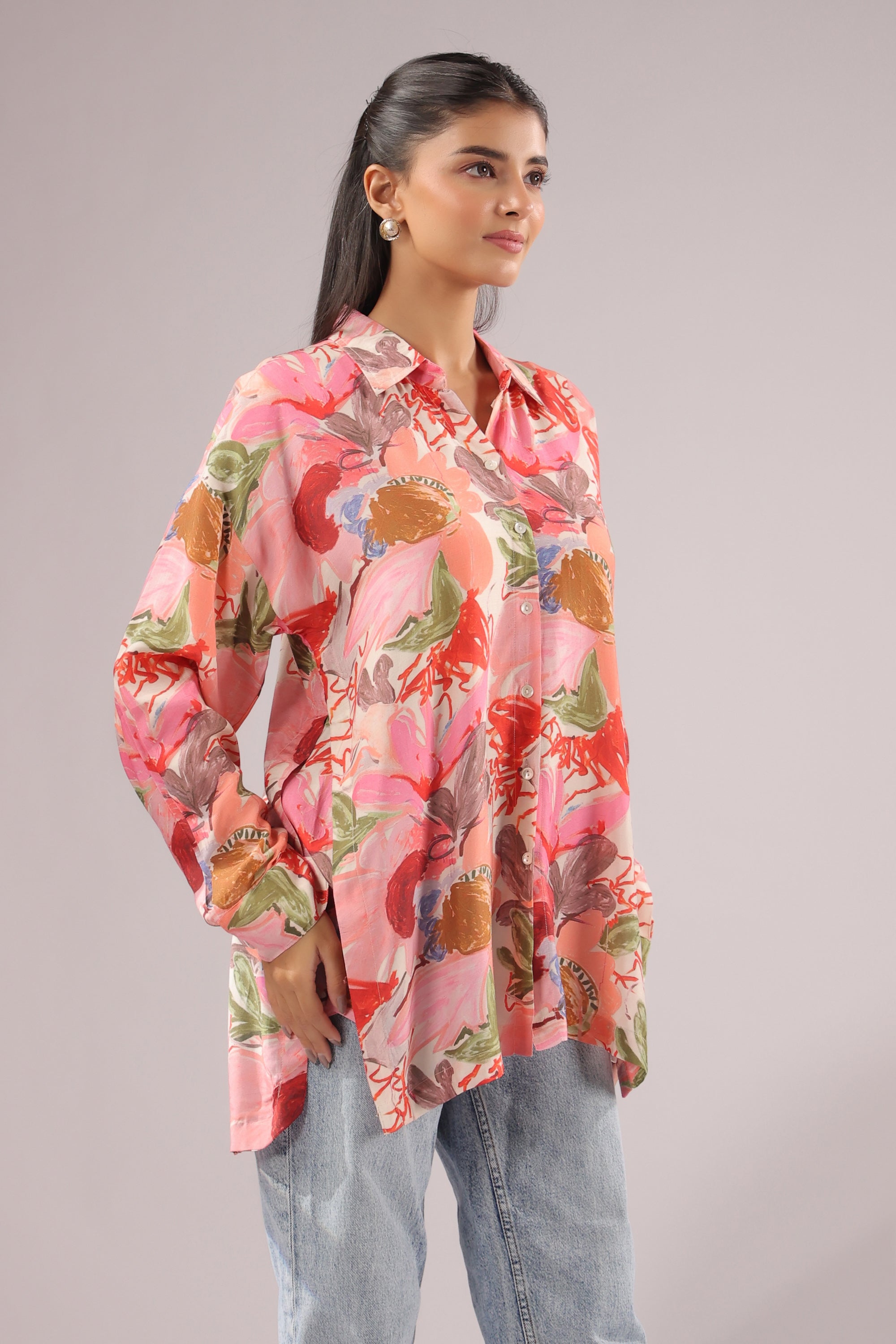 Tropical Blush Printed Muslin Silk Shirt
