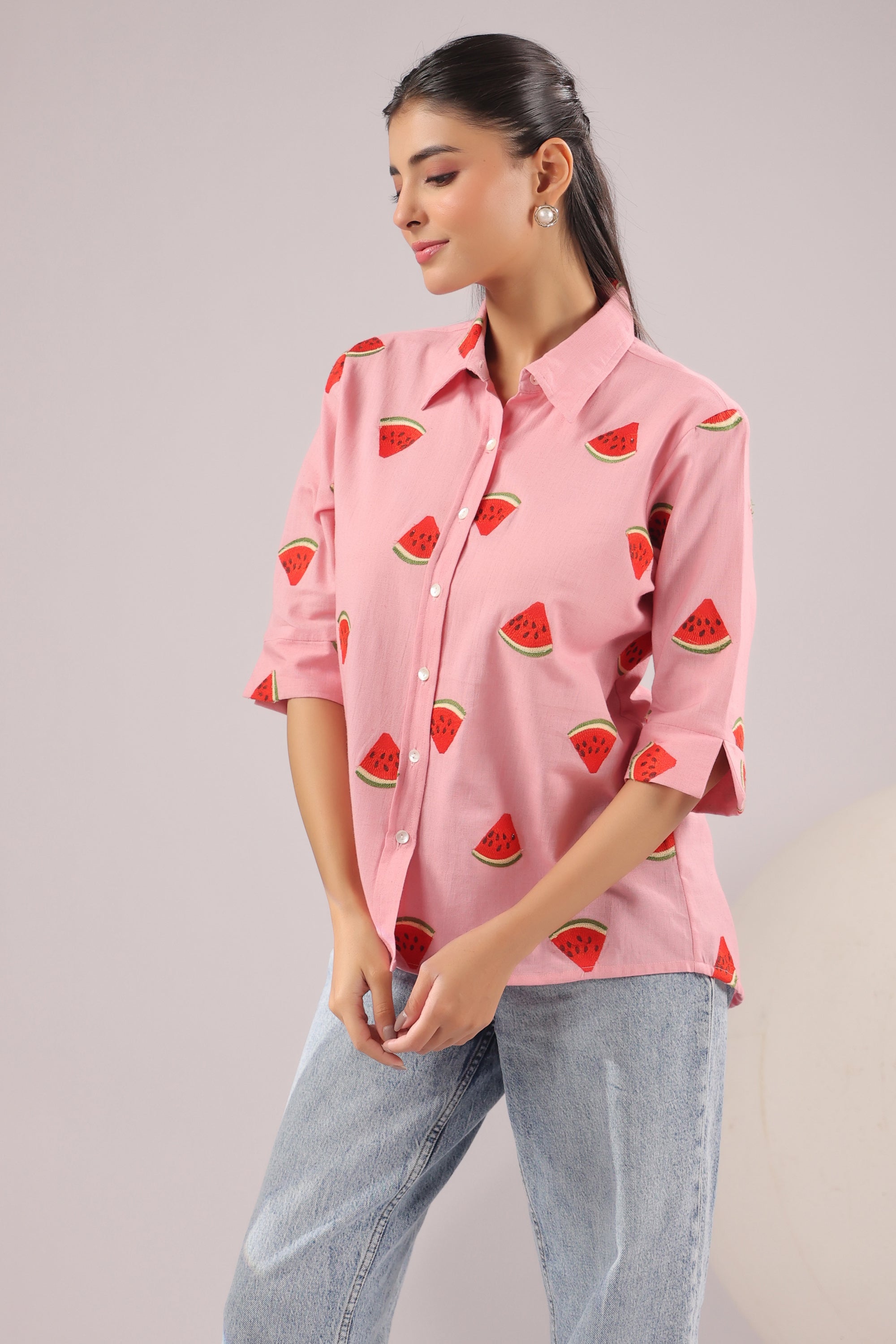Melon Pop  Embroidered Cotton Flex Shirt