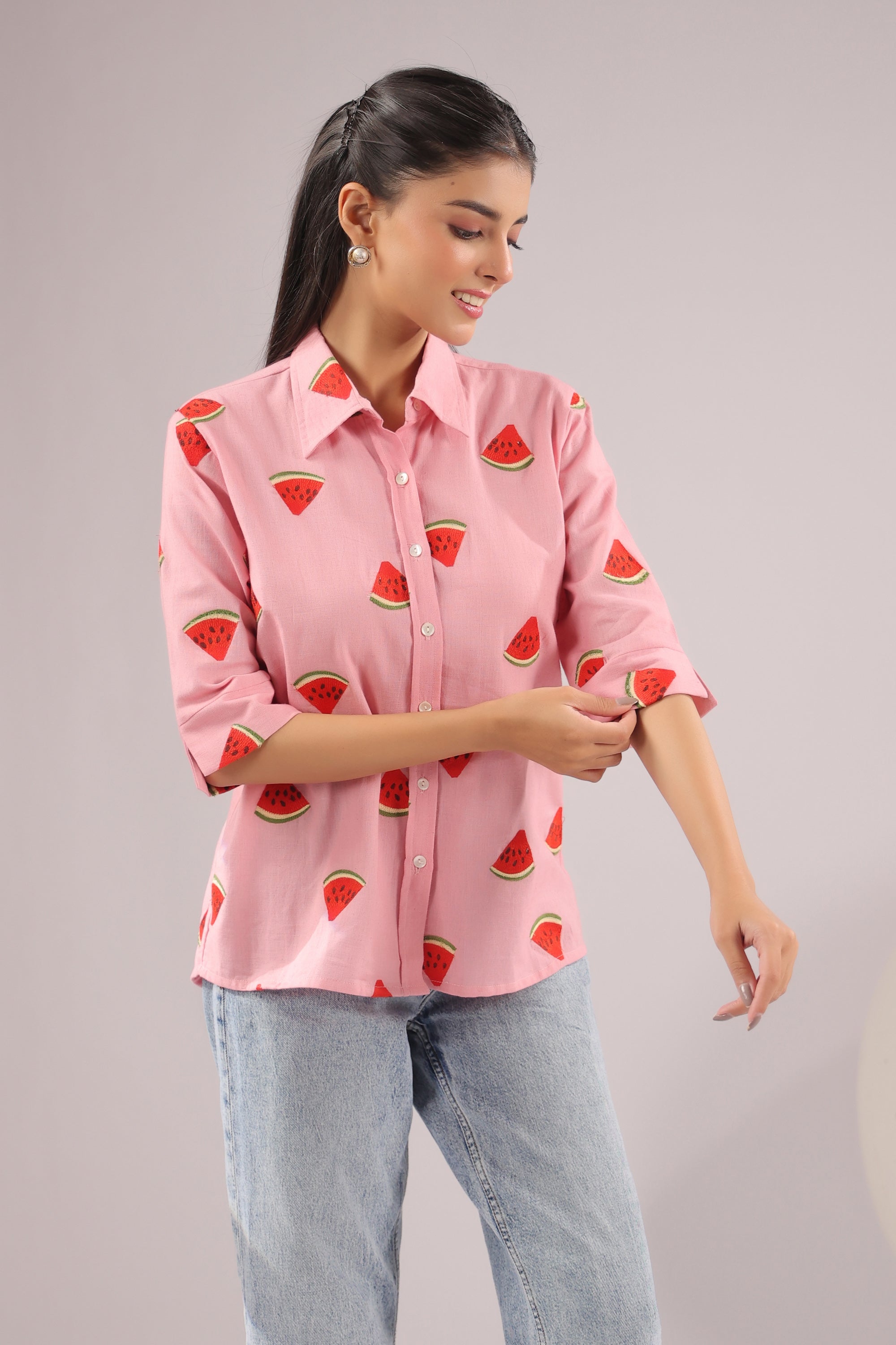 Melon Pop  Embroidered Cotton Flex Shirt