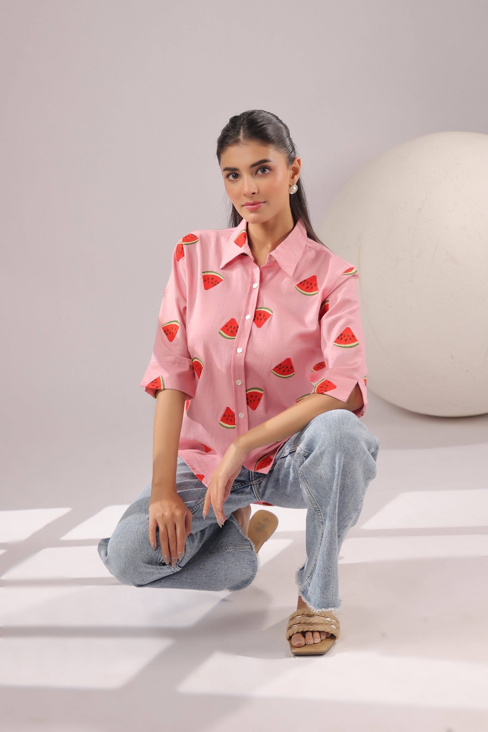 Melon Pop  Embroidered Cotton Flex Shirt